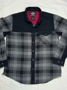 HARLEY DAVIDSON Marled Contrasting Long Sleeve Men’s Shirt Size Large Black/Gray